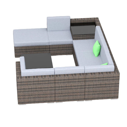 Milano Outdoor 9 Piece Oatmeal Rattan Sofa Set - Black & Grey Seats • PAS-DD845