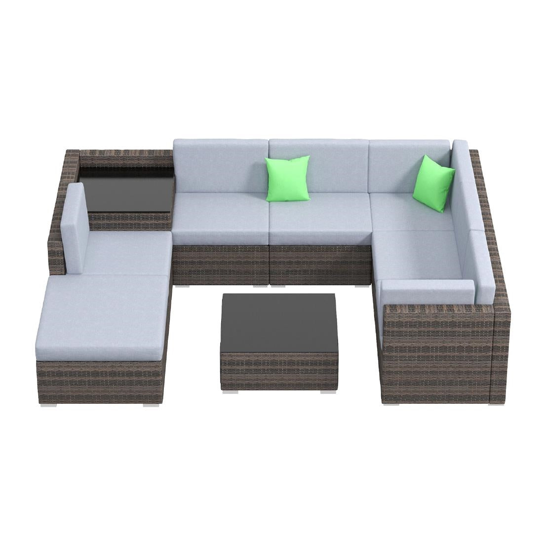 Milano Outdoor 9 Piece Oatmeal Rattan Sofa Set - Black & Grey Seats • PAS-DD845