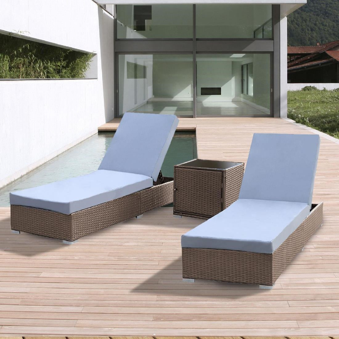 Arcadia Furniture 3 Piece Sunlounge Set - Grey and Oatmeal • PAS-DD846