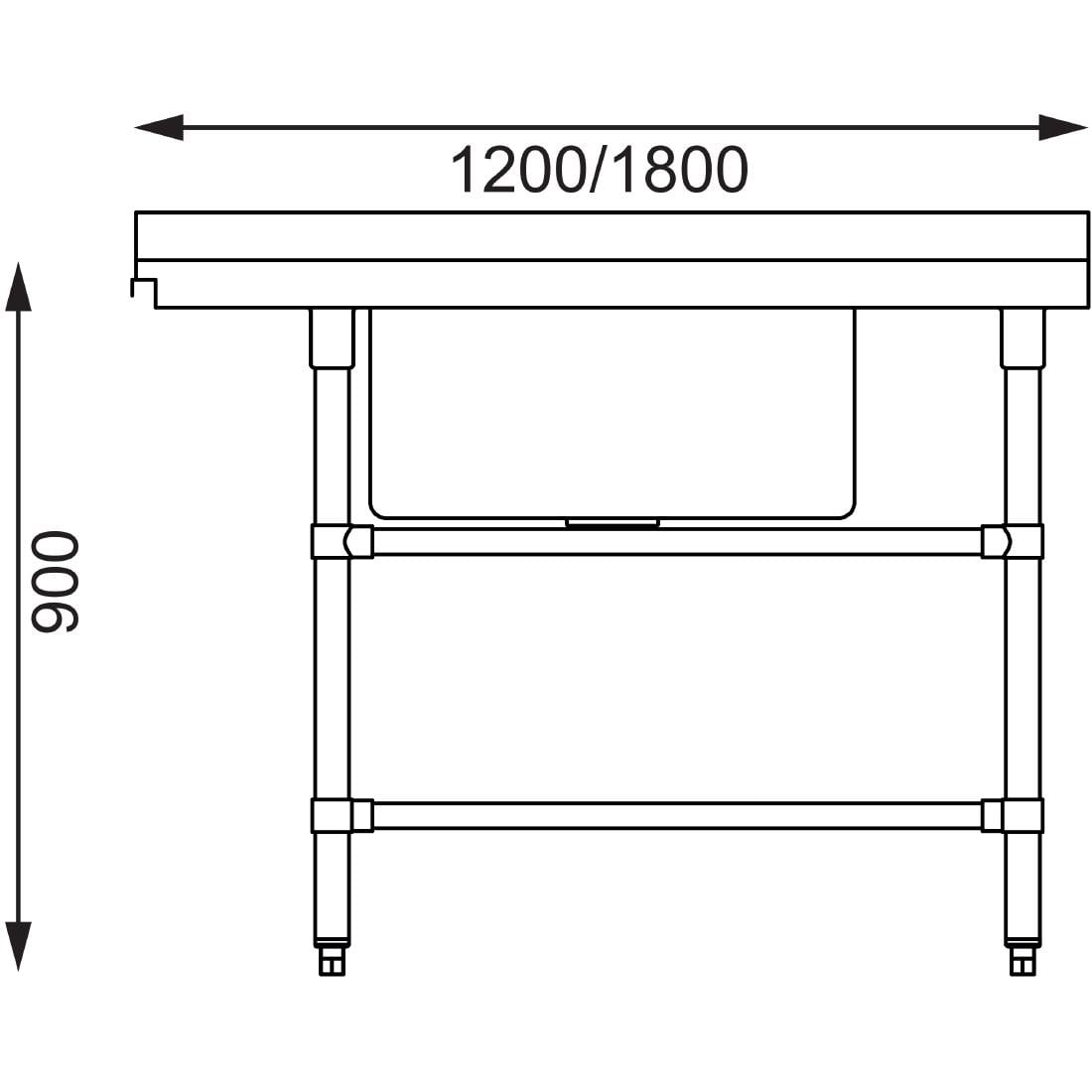Vogue Dishwasher Inlet Table with Sink 90mm outlet - 1800x700x960mm R/H (Right Hand. 1800(W)x700(D)x960(H)mm) • PAS-DE474