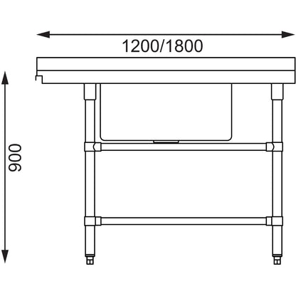 Vogue Dishwasher Inlet Table with Sink 90mm outlet - 1800x700x960mm R/H (Right Hand. 1800(W)x700(D)x960(H)mm) • PAS-DE474