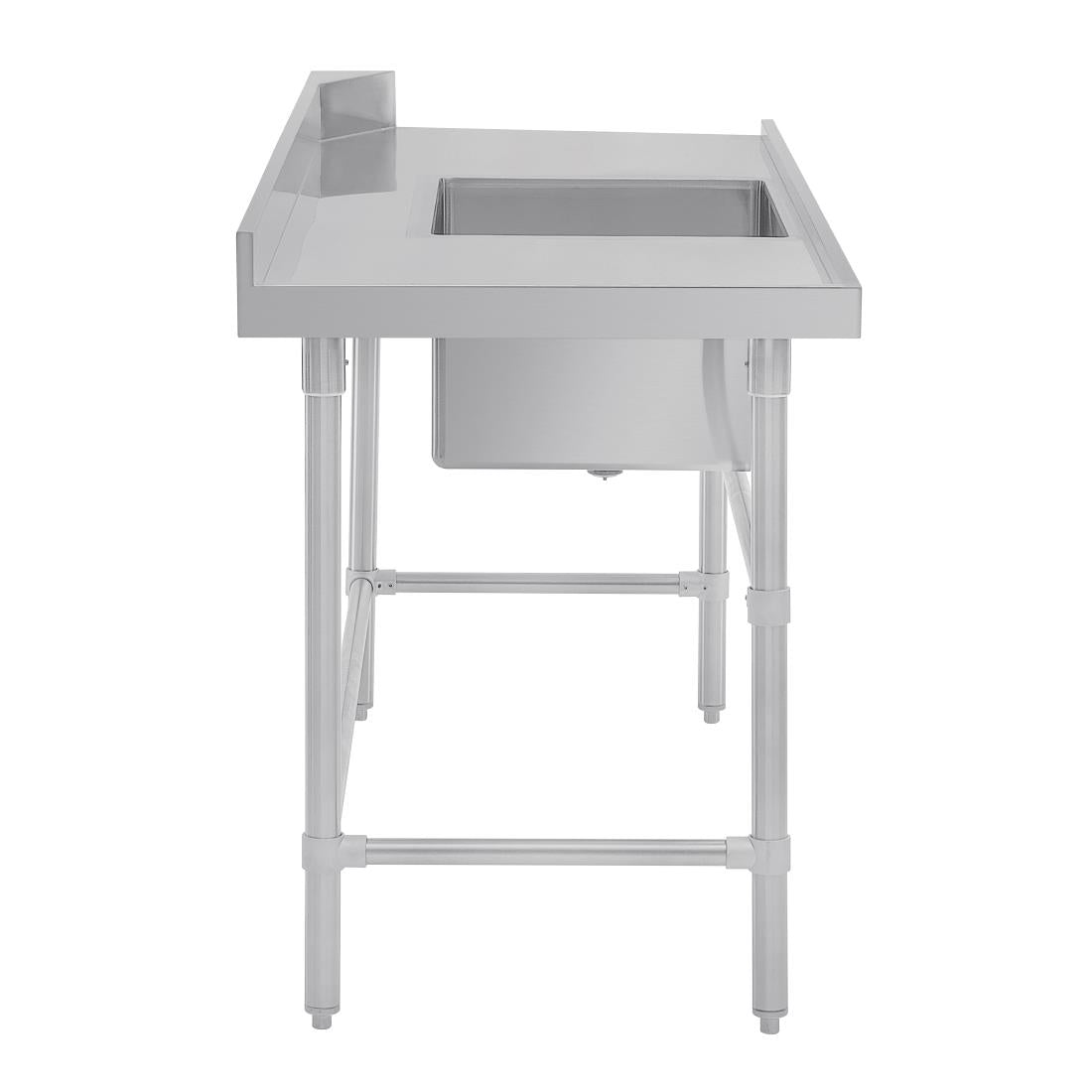 Vogue Dishwasher Inlet Table with Sink 90mm outlet - 1800x700x960mm L/H (Left Hand. 1800(W)x700(D)x960(H)mm) • PAS-DE473