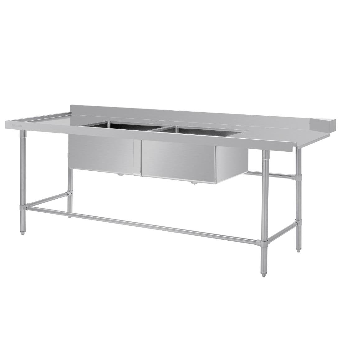 Vogue Dishwasher Inlet Table with Double Bowl Sink 90mm outlet 2400x700x960mmL/H • PAS-DE475