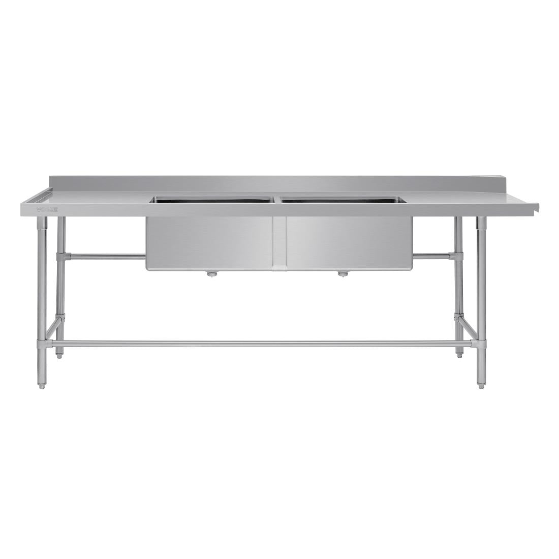 Vogue Dishwasher Inlet Table with Double Bowl Sink 90mm outlet 2400x700x960mmL/H (Left Hand. 2400(W)x700(D)x960(H)mm) • PAS-DE475