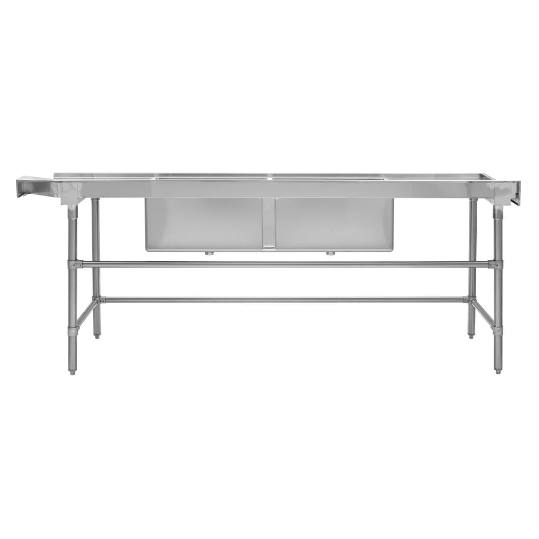 Vogue Dishwasher Inlet Table with Double Bowl Sink 90mm outlet 2400x700x960mmL/H (Left Hand. 2400(W)x700(D)x960(H)mm) • PAS-DE475