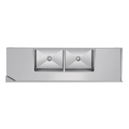Vogue Dishwasher Inlet Table with Double Bowl Sink 90mm outlet 2400x700x960mmL/H (Left Hand. 2400(W)x700(D)x960(H)mm) • PAS-DE475