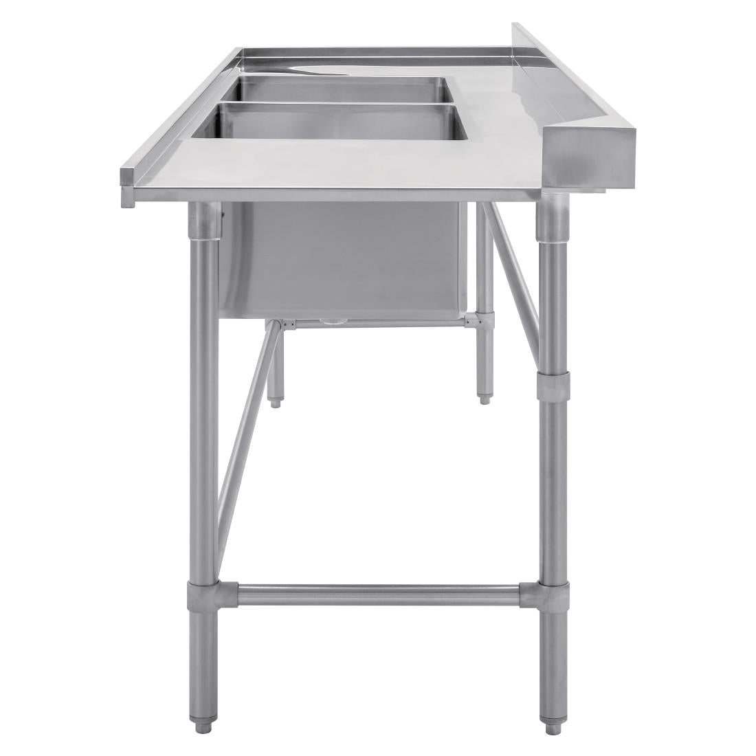 Vogue Dishwasher Inlet Table with Double Bowl Sink 90mm outlet 2400x700x960mmL/H (Left Hand. 2400(W)x700(D)x960(H)mm) • PAS-DE475
