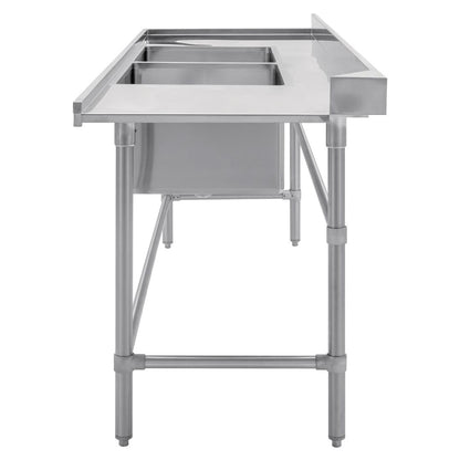 Vogue Dishwasher Inlet Table with Double Bowl Sink 90mm outlet 2400x700x960mmL/H (Left Hand. 2400(W)x700(D)x960(H)mm) • PAS-DE475