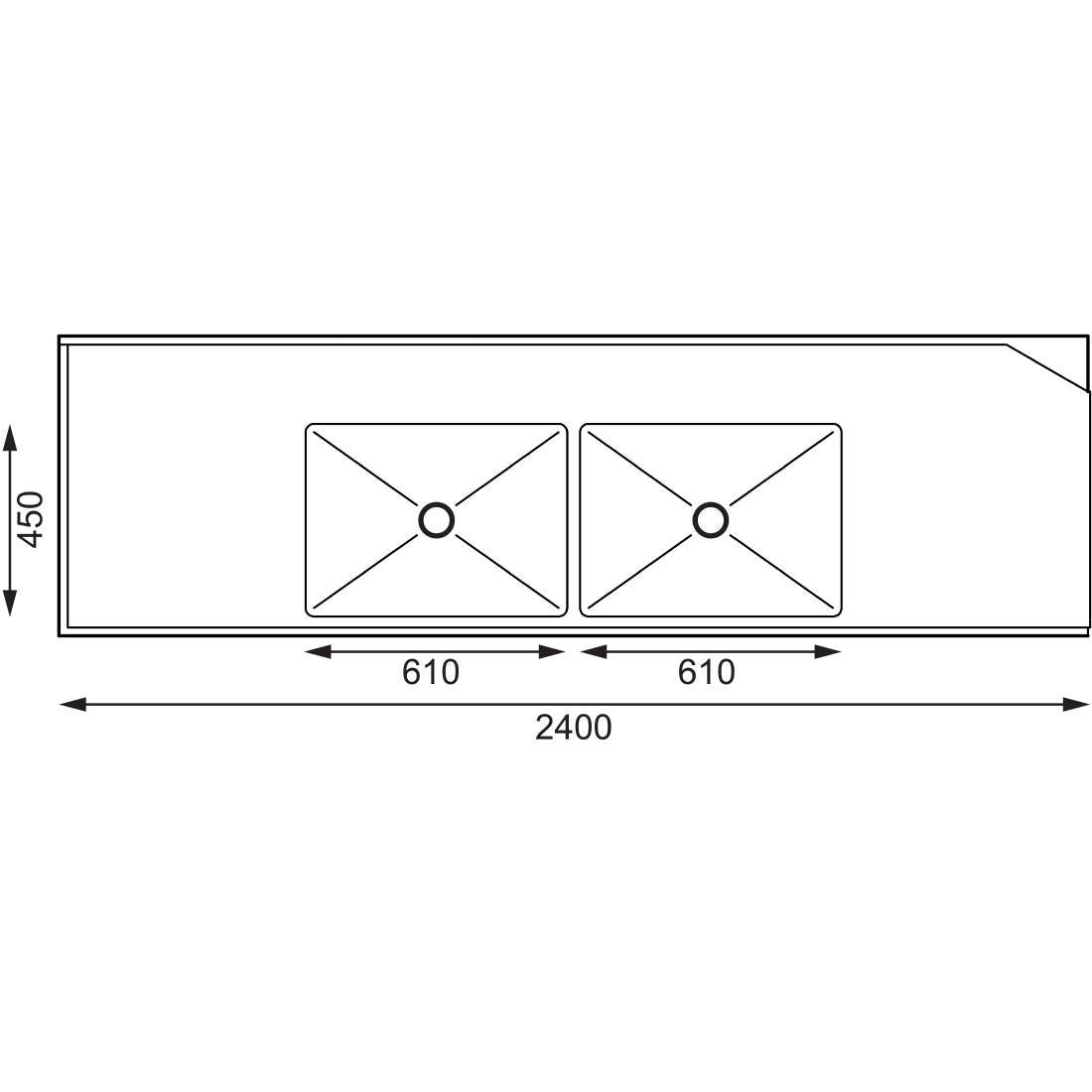 Vogue Dishwasher Inlet Table with Double Bowl Sink 90mm outlet 2400x700x960mmL/H • PAS-DE475
