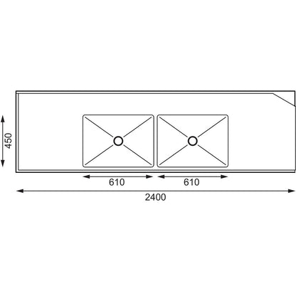Vogue Dishwasher Inlet Table with Double Bowl Sink 90mm outlet 2400x700x960mmL/H • PAS-DE475