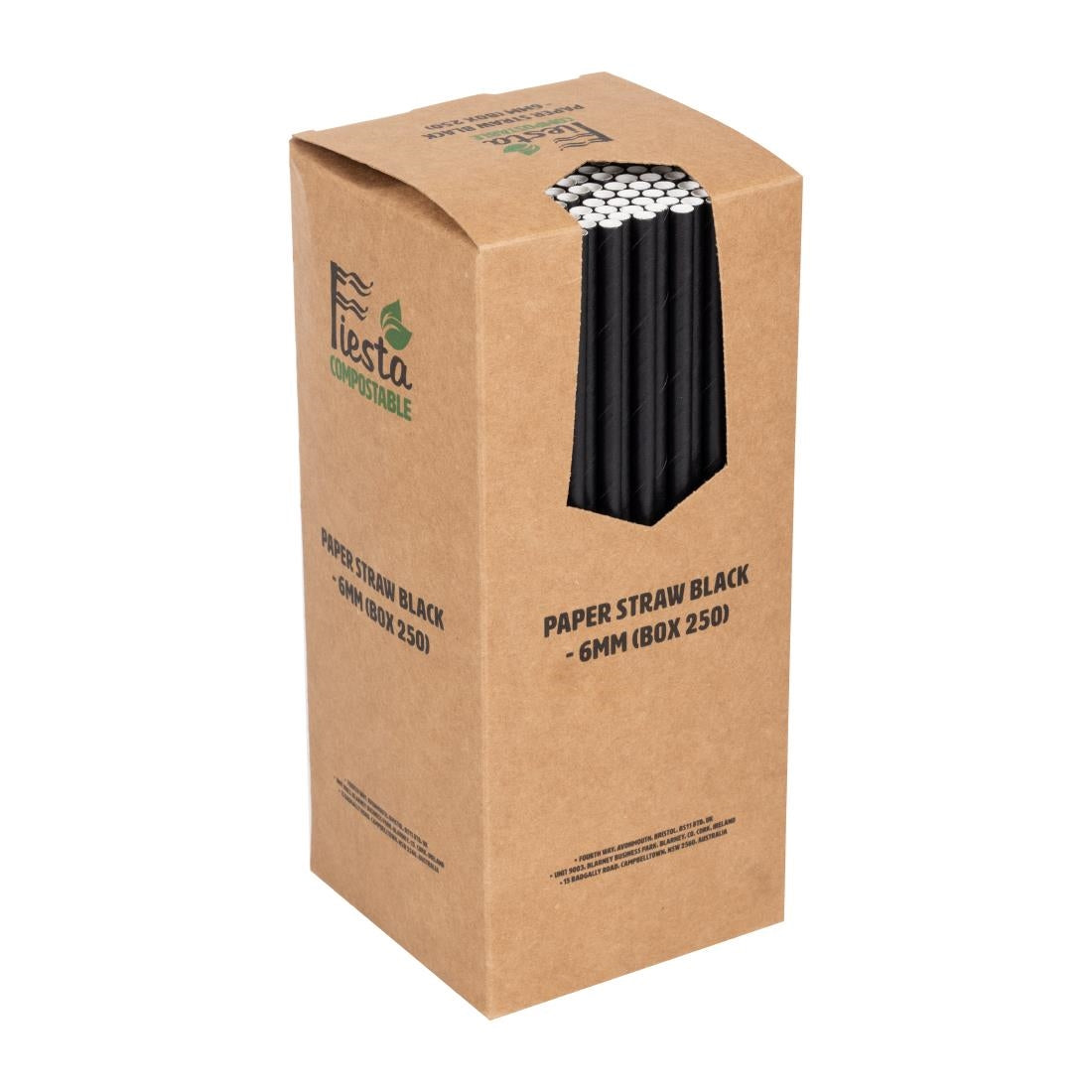 Fiesta Compostable Paper Straws Black 6mm (250 Pack) (Length: 210mm | Pack Quantity: 250) • PAS-DE926