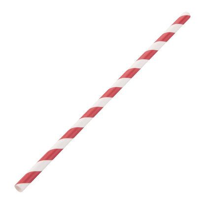 Fiesta Compostable Paper Straws Red & White Stripe 6mm (250 Pack) (Length: 210mm | Pack Quantity: 250) • PAS-DE927