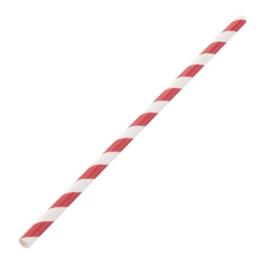 Fiesta Compostable Paper Straws Red & White Stripe 6mm (Pack of 250) • PAS-DE927