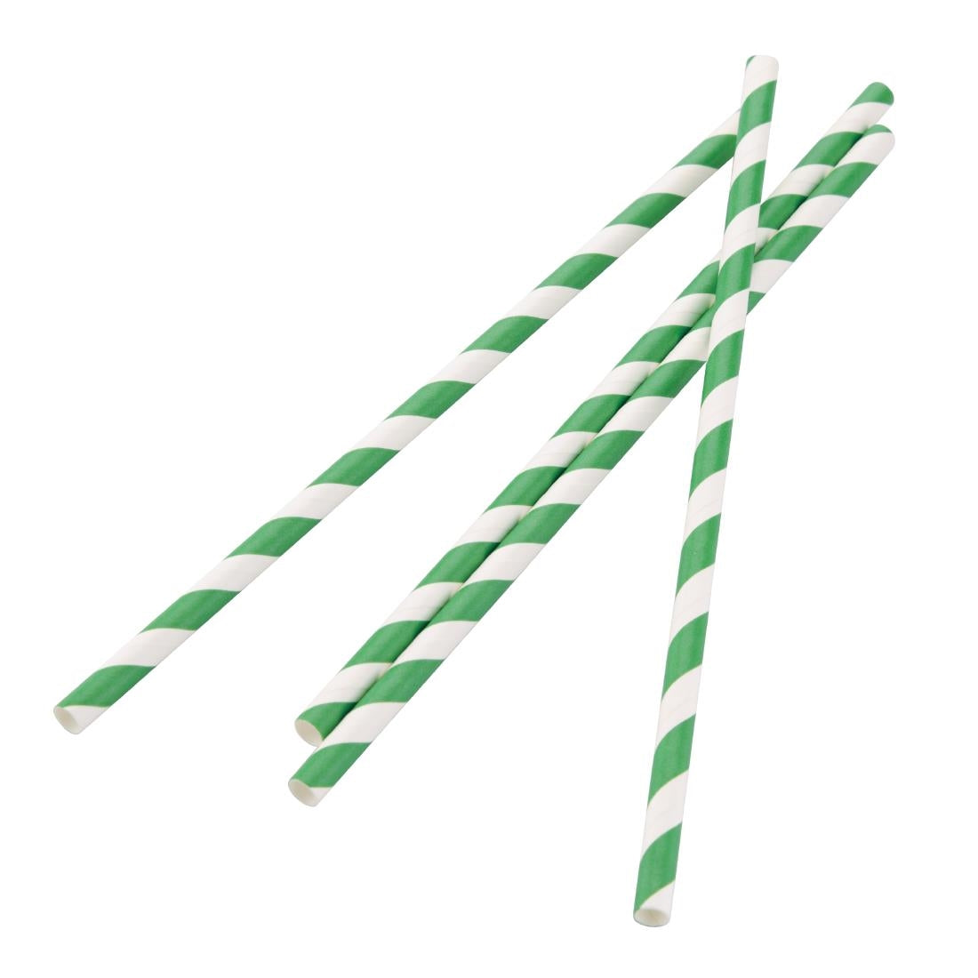 Fiesta Compostable Paper Straws Green Stripes (250 Pack) (210(L)mm | Pack Quantity: 250) • PAS-DE928