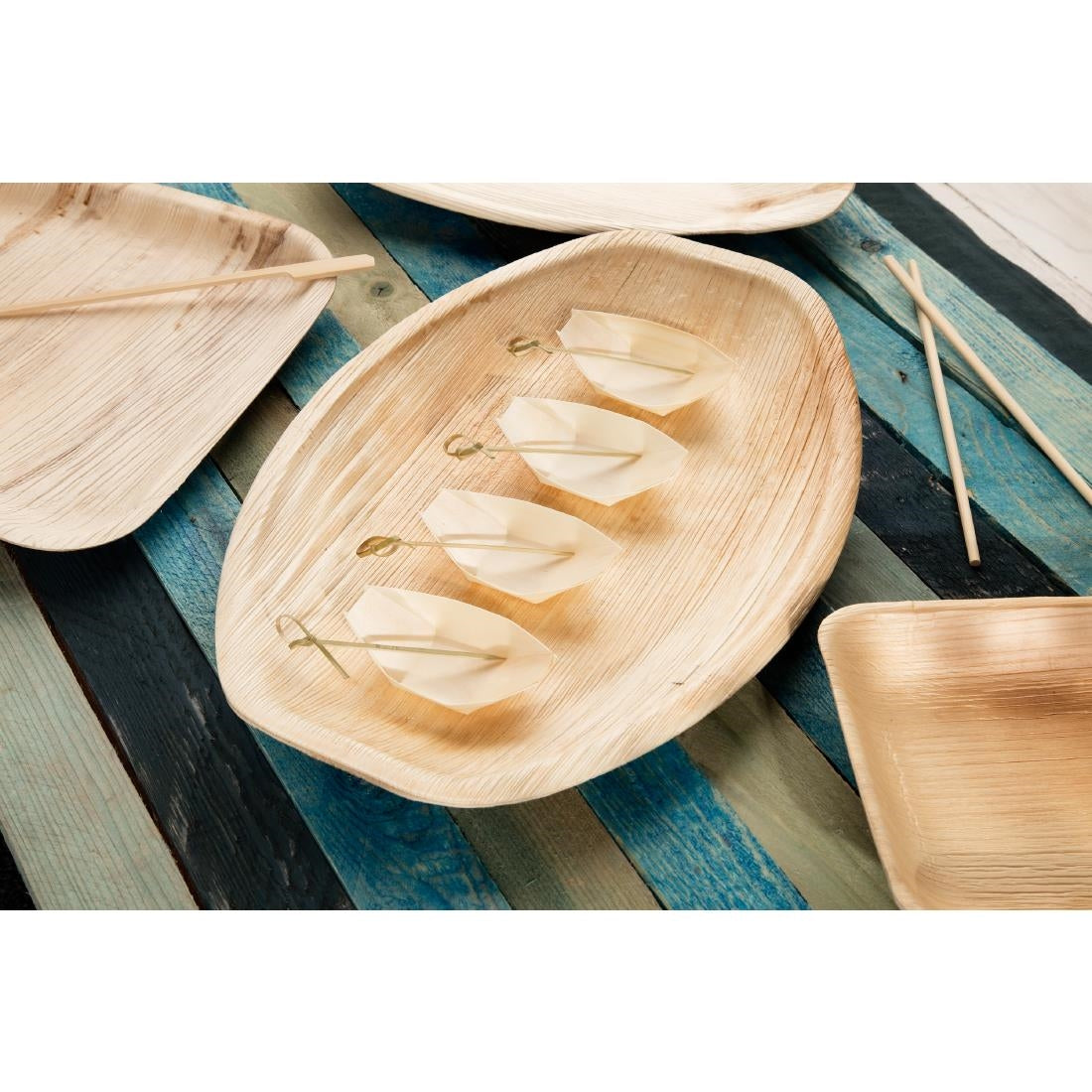 Fiesta Compostable Wooden Sushi Boats Small 80mm (100 Pack) • PAS-DK383