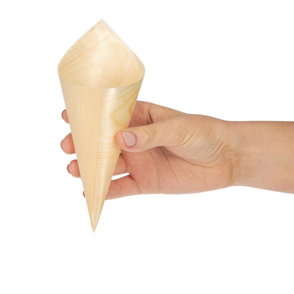Fiesta Compostable Wooden Canape Cones 75mm (100 Pack) (170(H) x 75(W) x 75(D)mm. Pack Quantity: 100) • PAS-DK389