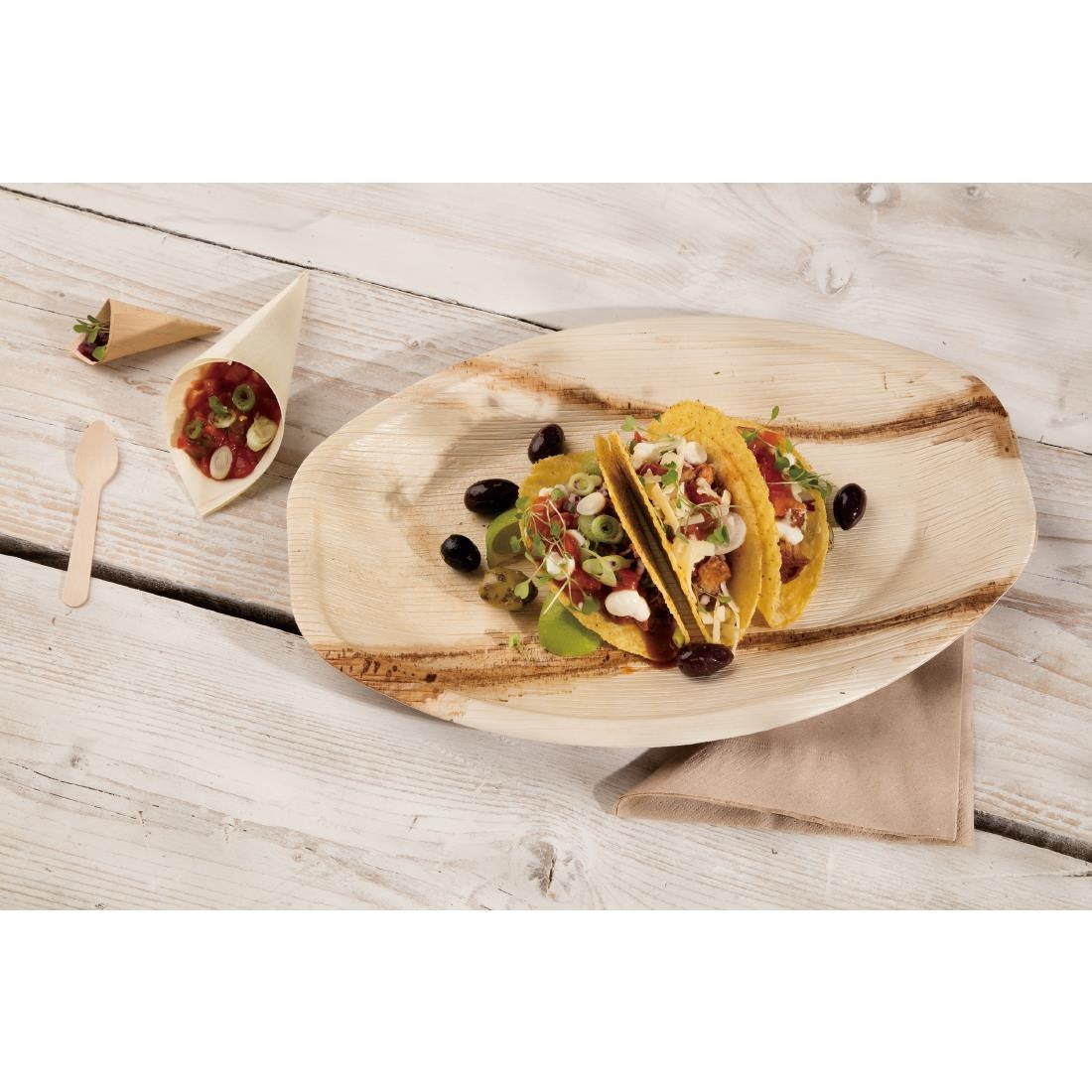 Fiesta Compostable Wooden Canape Cones 75mm (100 Pack) (170(H) x 75(W) x 75(D)mm. Pack Quantity: 100) • PAS-DK389