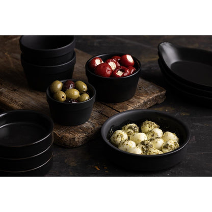 Olympia Tapas Stacking Dish Matt Black - 134x30mm 5 3/10x 1 1/8" (6 Pack) (134x30mm / 5x1" | Matt Black | Pack quantity: 6.) • PAS-DK833