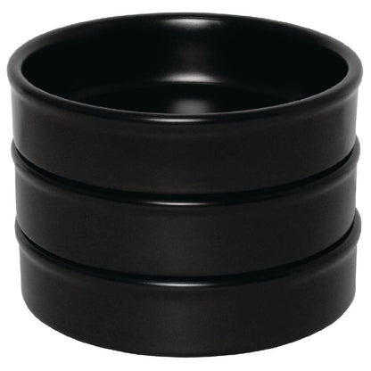 Olympia Tapas Stacking Dish Matt Black - 134x30mm 5 3/10x 1 1/8" (6 Pack) (134x30mm / 5x1" | Matt Black | Pack quantity: 6.) • PAS-DK833