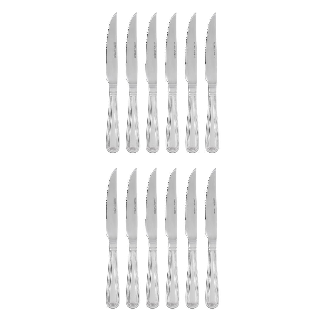 Olympia Bead Steak Knives (12 Pack) (225(L)mm | 8.85". Serrated Blade. Material: 18/0 Stainless Steel. Pack Quantity: 12) • PAS-DL102