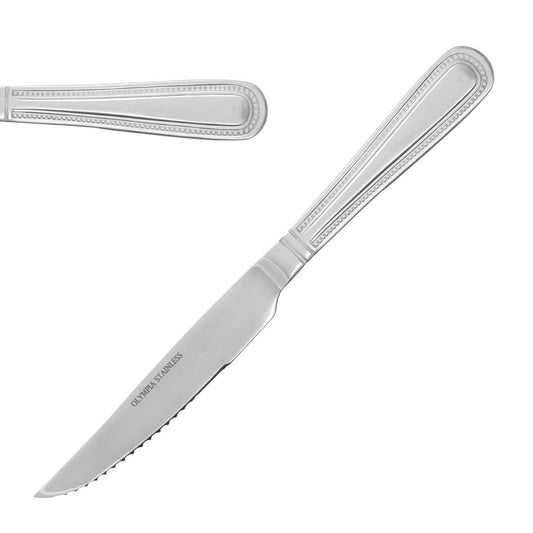 Olympia Bead Steak Knives (12 Pack) (225(L)mm | 8.85". Serrated Blade. Material: 18/0 Stainless Steel. Pack Quantity: 12) • PAS-DL102