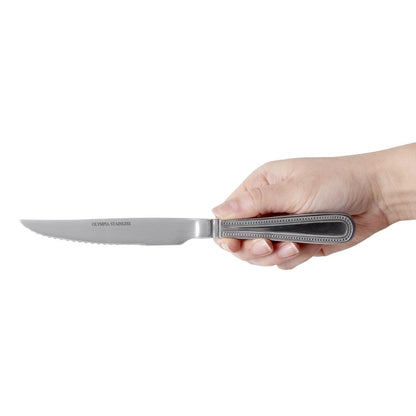 Olympia Bead Steak Knives (12 Pack) (225(L)mm | 8.85". Serrated Blade. Material: 18/0 Stainless Steel. Pack Quantity: 12) • PAS-DL102
