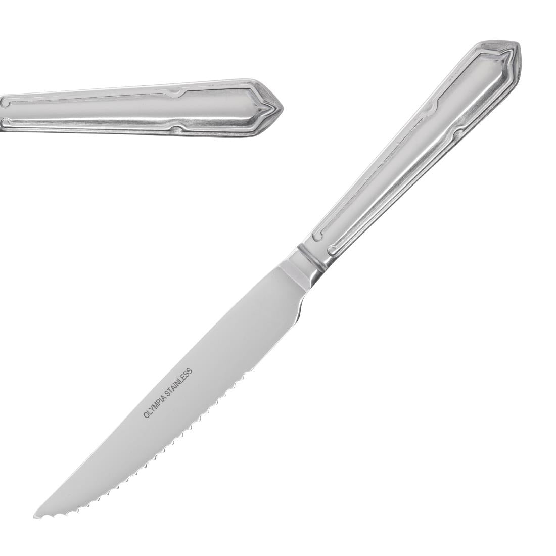 Olympia Dubarry Steak Knife Stainless Steel S/H (12 Pack) (225(L)mm | Serrated Blade | Pack Quantity: 12 | Material: 18/0 Stainless Steel) • PAS-DL106