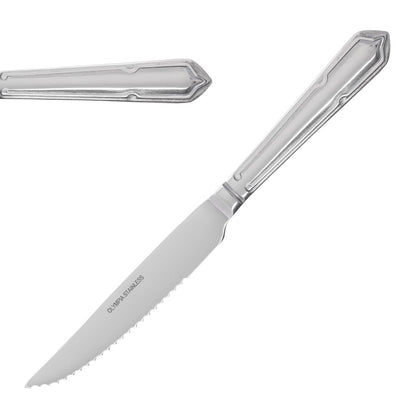 Olympia Dubarry Steak Knife Stainless Steel S/H (12 Pack) (225(L)mm | Serrated Blade | Pack Quantity: 12 | Material: 18/0 Stainless Steel) • PAS-DL106