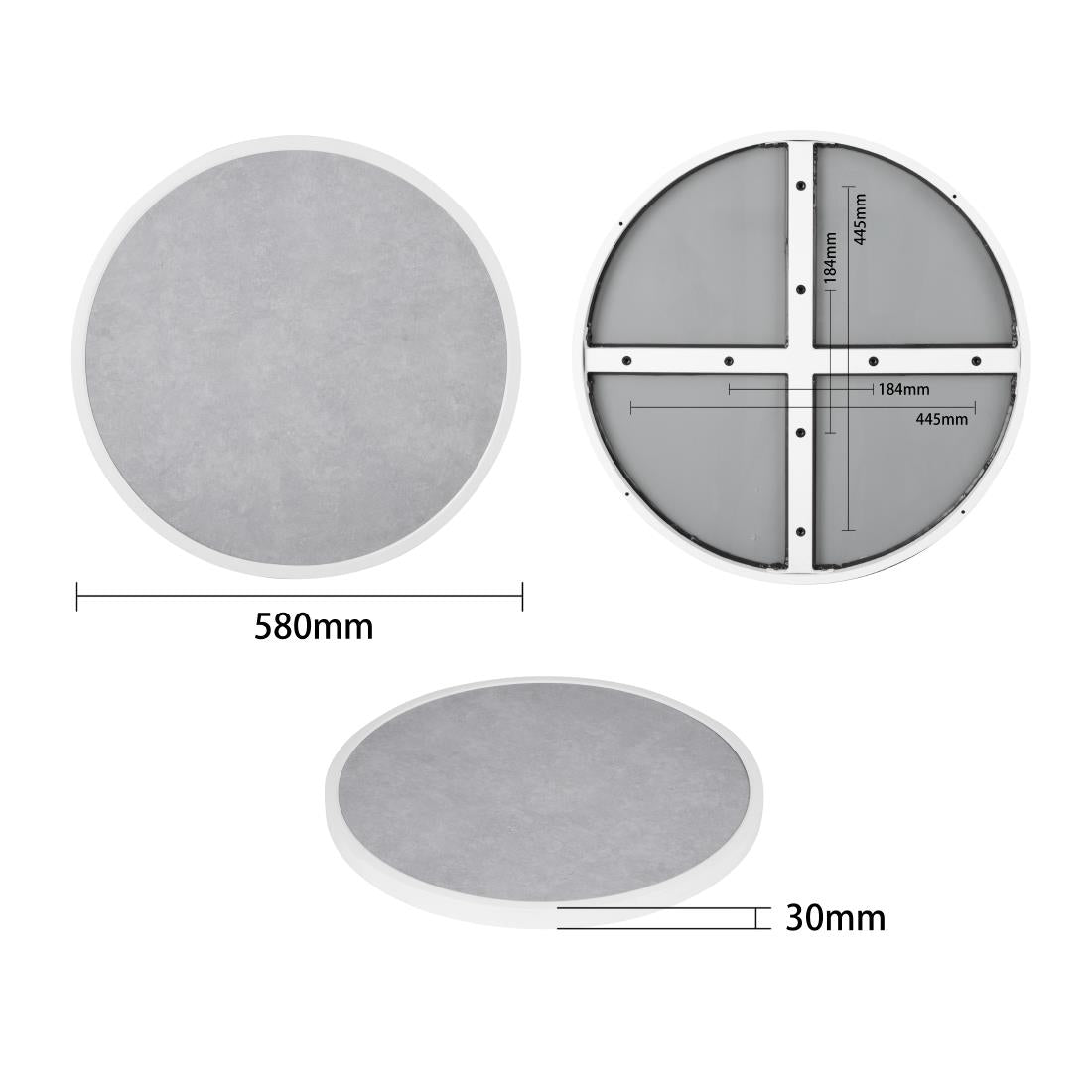 Bolero Fibre Glass Round Table Top Grey Stone Effect 580mm • PAS-DL485