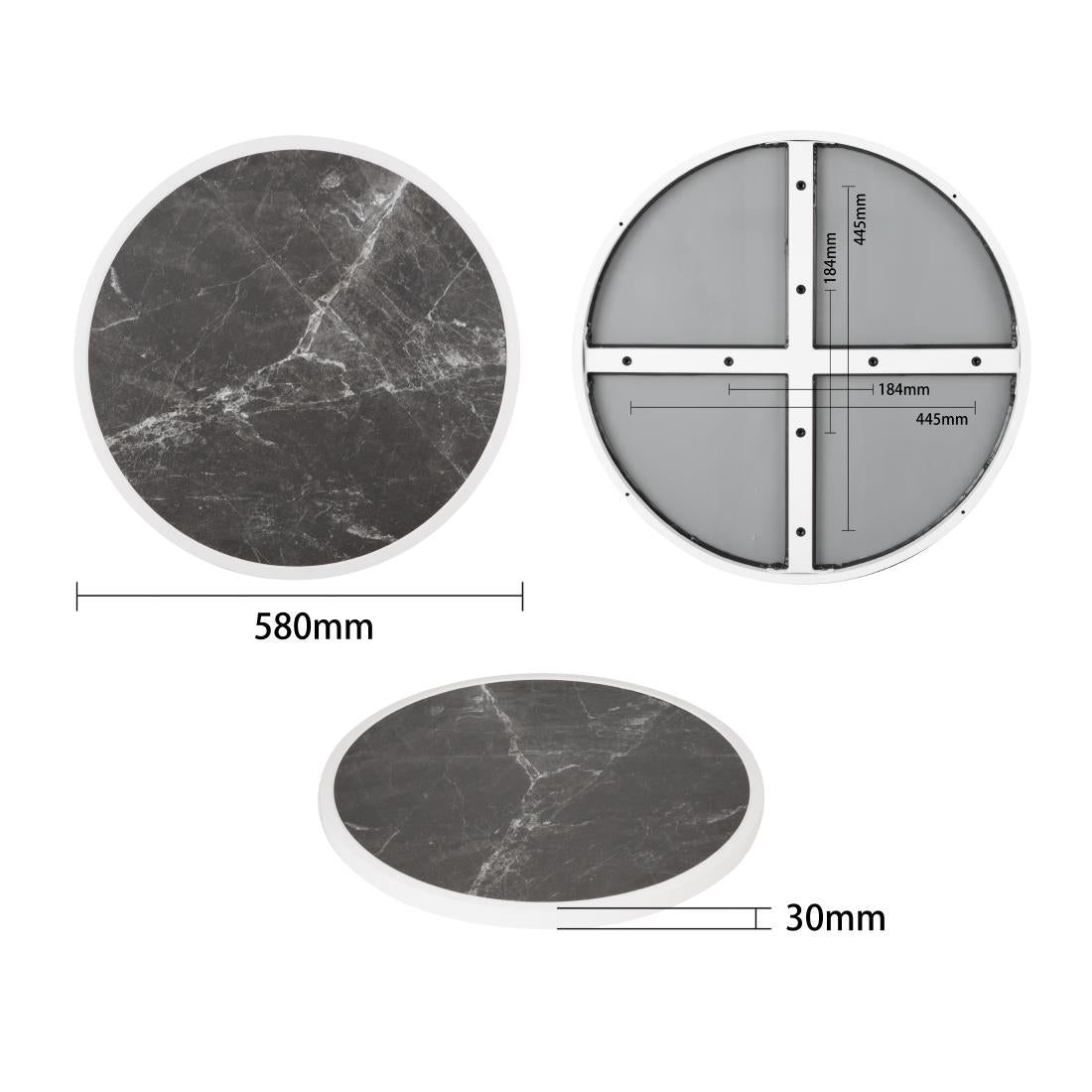 Bolero Fibre Glass Round Table Top Dark Granite Effect 580mm • PAS-DL487