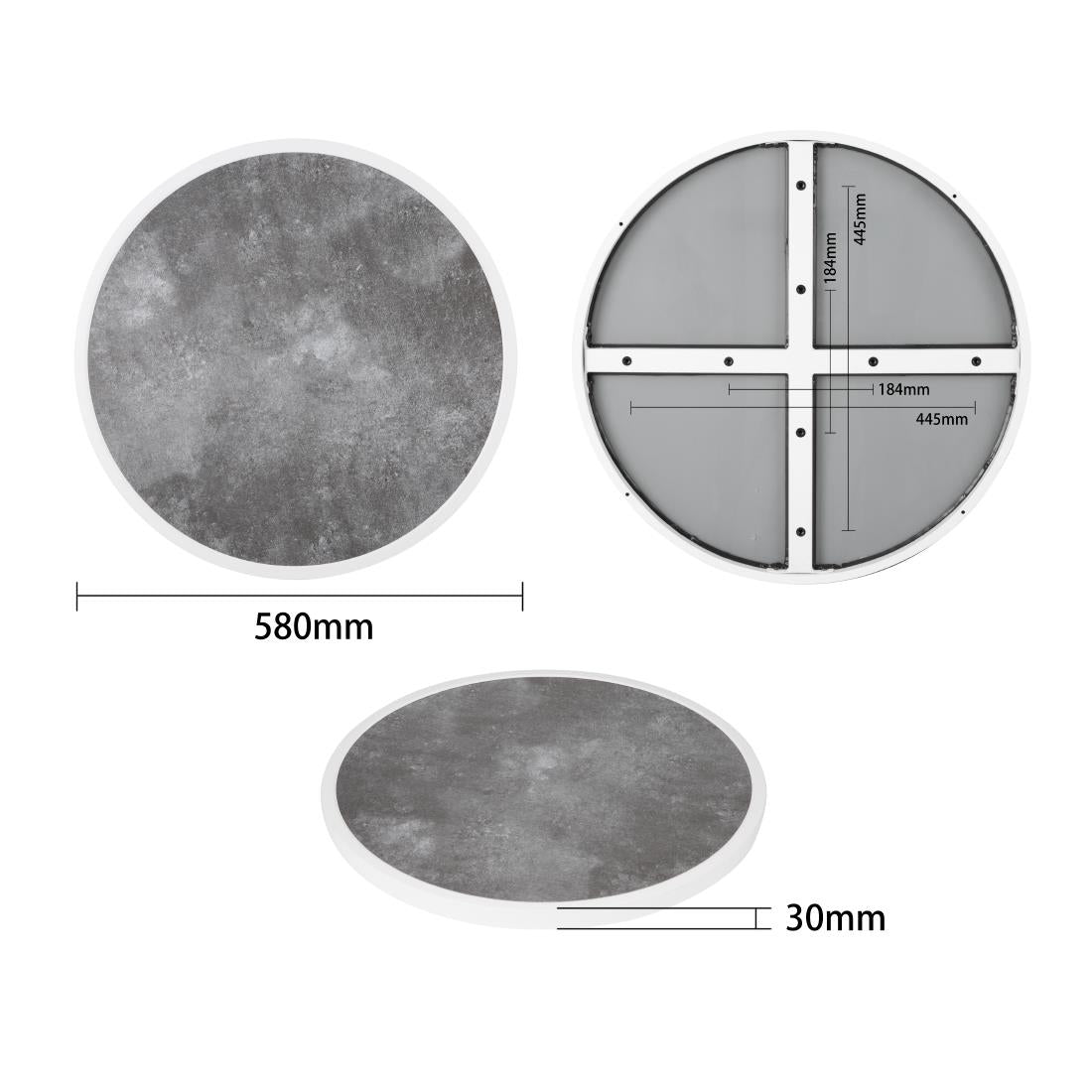 Bolero Fibre Glass Round Table Top Dark Stone Effect 580mm • PAS-DL488