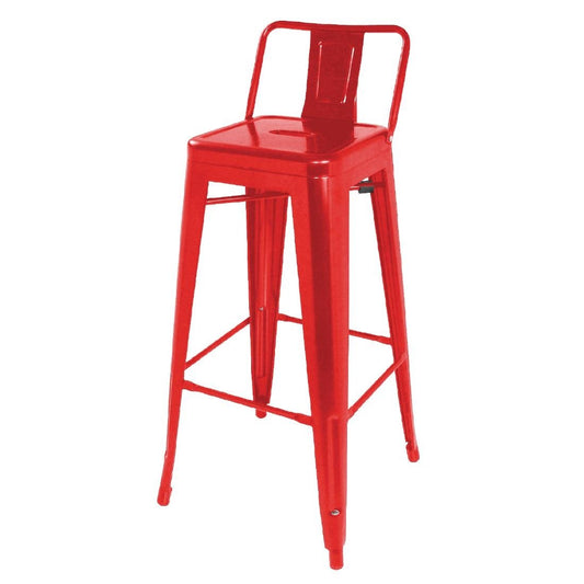 Bolero Bistro Metal High Bar Stool with Back Rest Red (Pack of 4) • PAS-DL872