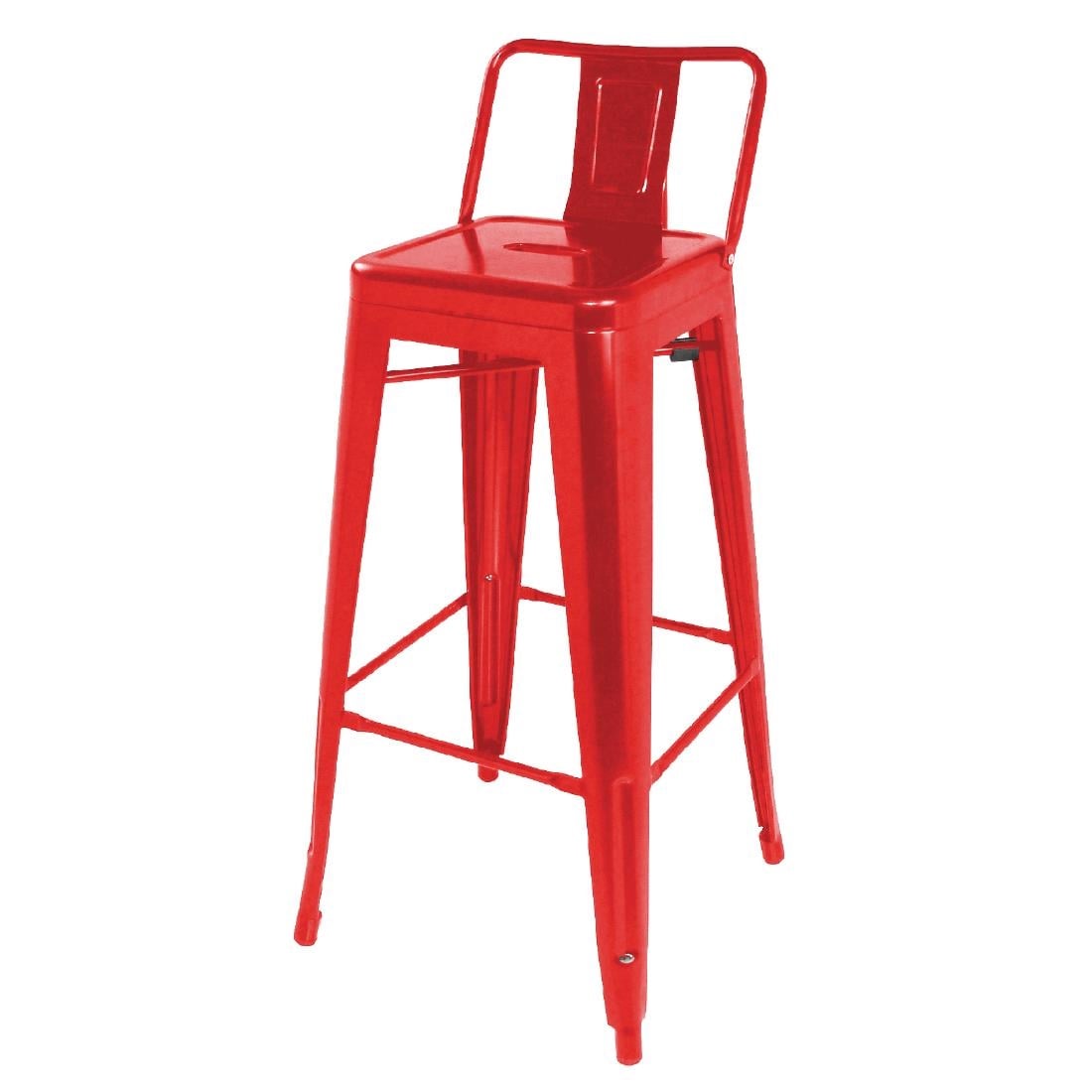 Bolero Bistro Metal High Bar Stool with Back Rest Red (4 Pack) • PAS-DL872