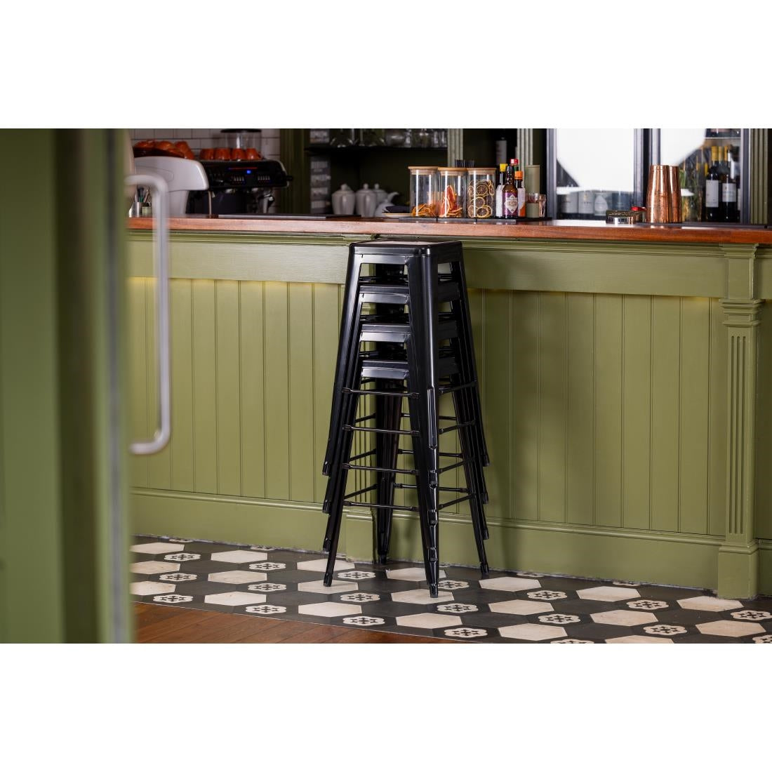 Bolero High Metal Bar Stools Black (4 Pack) • PAS-DL881