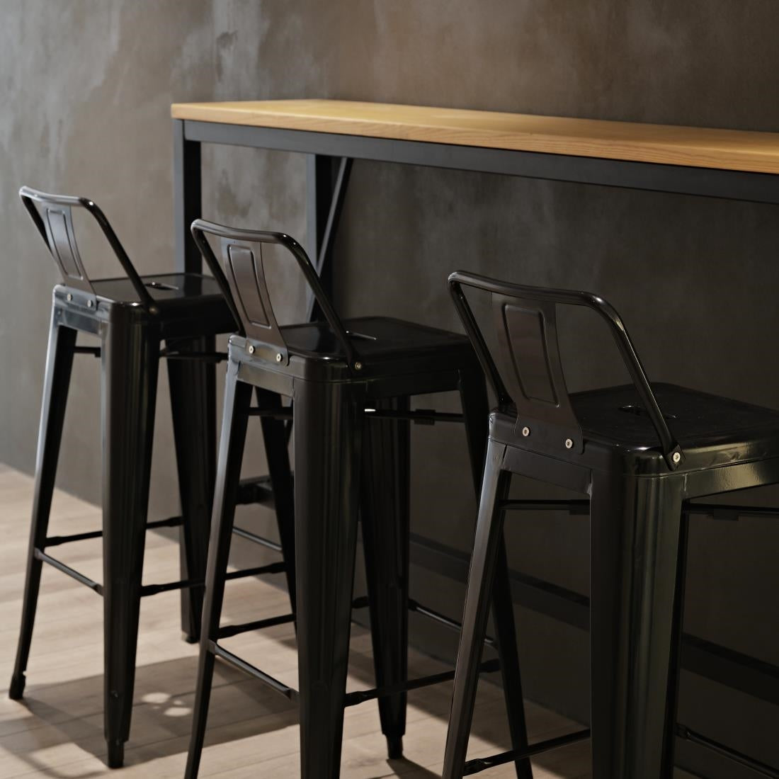 Bolero High Metal Bar Stools with Back Rests Black (4 Pack) • PAS-DL882