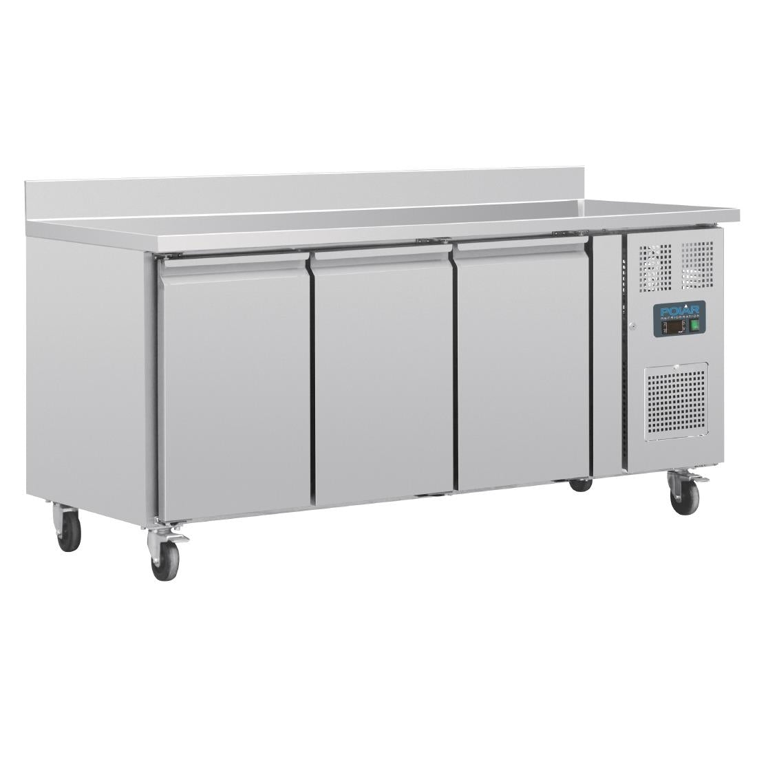 Polar U-Series Triple Door Counter Fridge with Upstand - 417Ltr • PAS-UA065-A