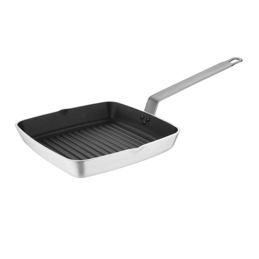 Vogue Aluminium Square Non-Stick Teflon Ribbed Skillet Pan 240mm • PAS-DL942