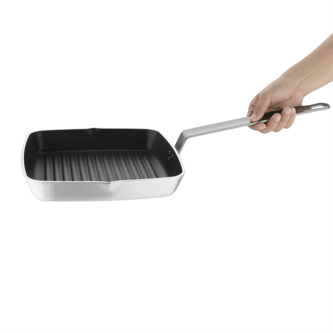 Vogue Aluminium Square Non-Stick Teflon Ribbed Skillet Pan 240mm • PAS-DL942