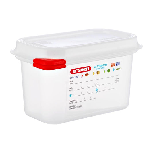Araven Polypropylene 1/9 Gastronorm Containers With Lids 100mm (4 Pack) • PAS-DL979