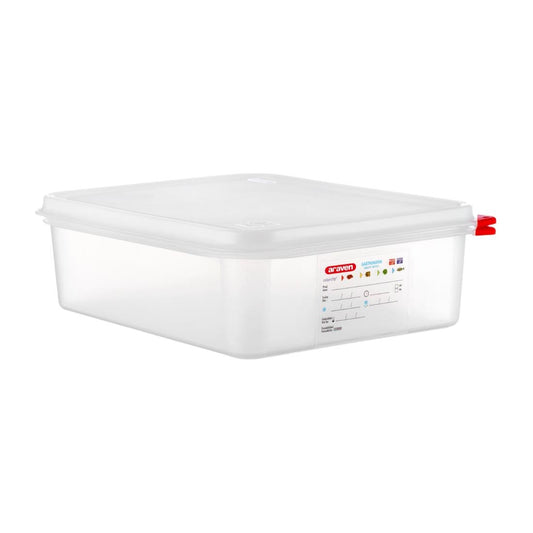 Araven Polypropylene 1/2 Gastronorm Containers With Lids 100mm (4 Pack) (Capacity: 6.5Ltr | GN 1/2 | Depth: 100mm | Pack quantity: 4.) • PAS-DL982