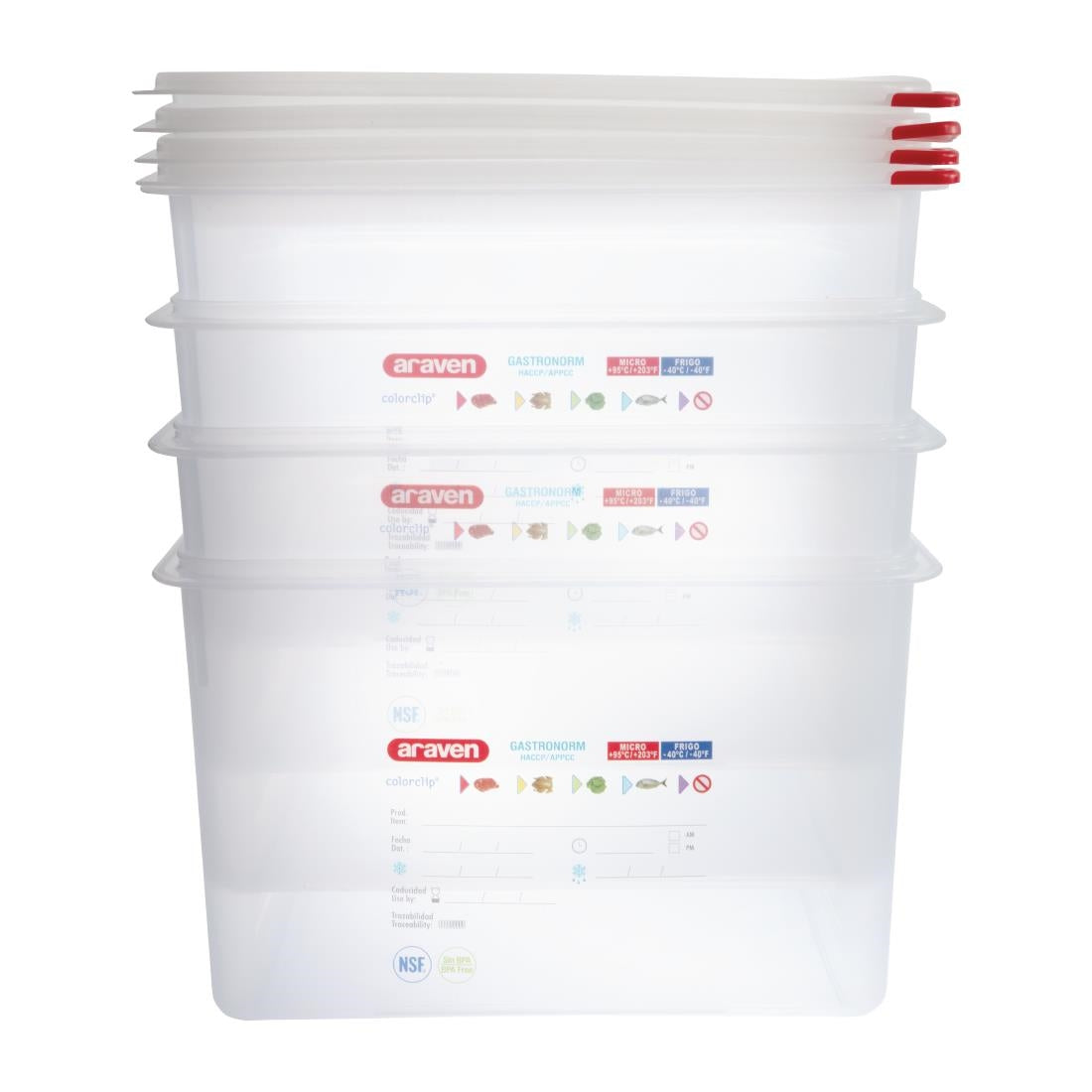 Araven Polypropylene 1/1 Gastronorm Containers With Lids 200mm (4 Pack) (Pack of 4) • PAS-DL984