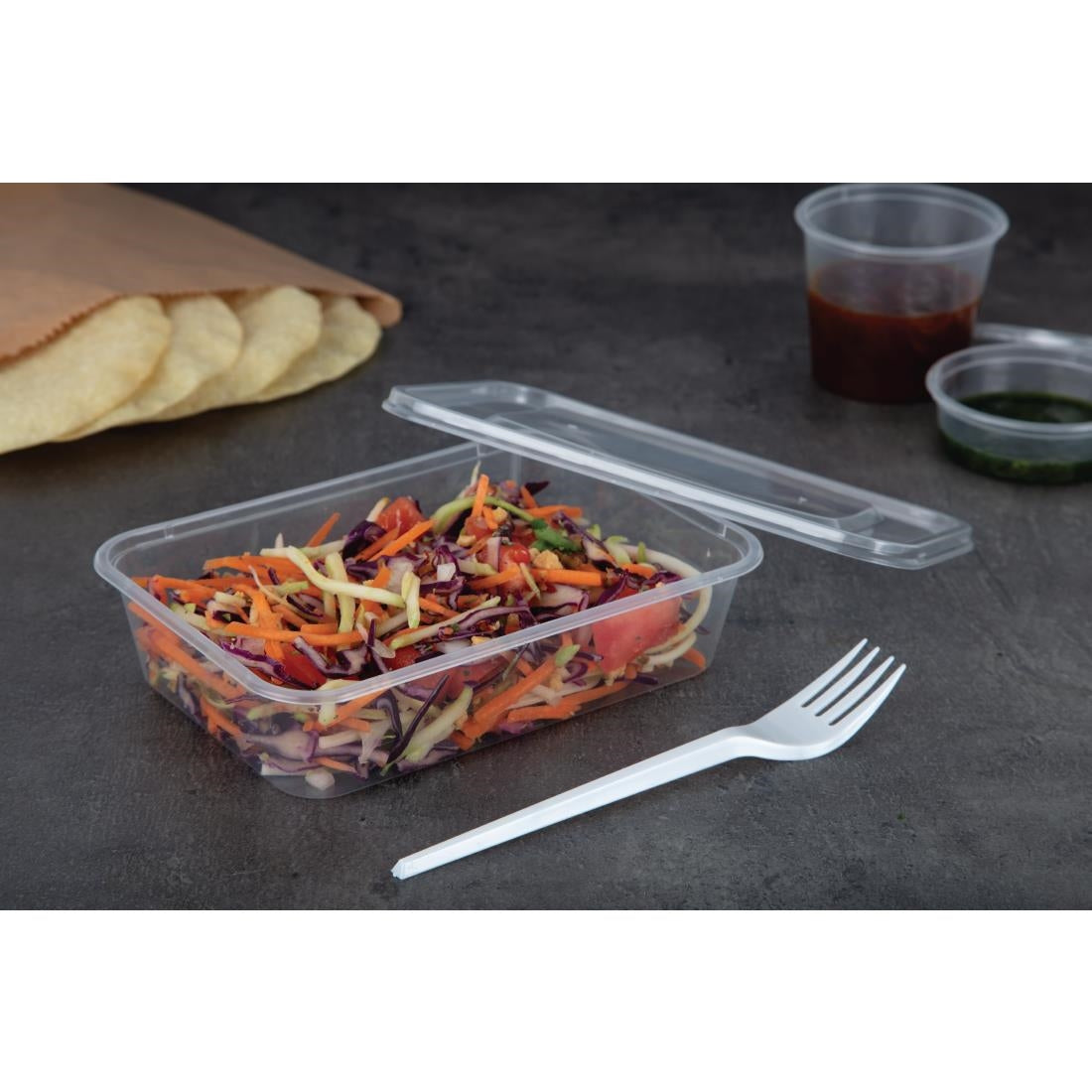 Fiesta Recyclable Plastic Microwavable Containers with Lid Small 500ml (250 Pack) (Pack of 250) • PAS-DM181