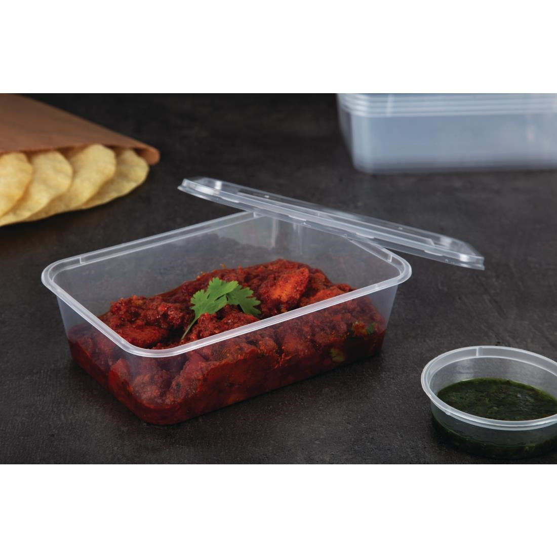 Fiesta Recyclable Plastic Microwavable Containers with Lid Medium 650ml (250 Pack) (Capacity: 650ml (23oz) | Pack quantity: 250) • PAS-DM182