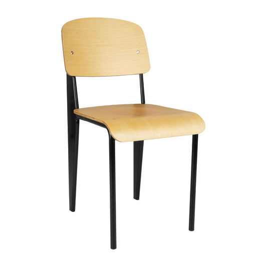 Bolero Wooden Dining Chairs with Black Steel Frame (4 Pack) • PAS-DM338