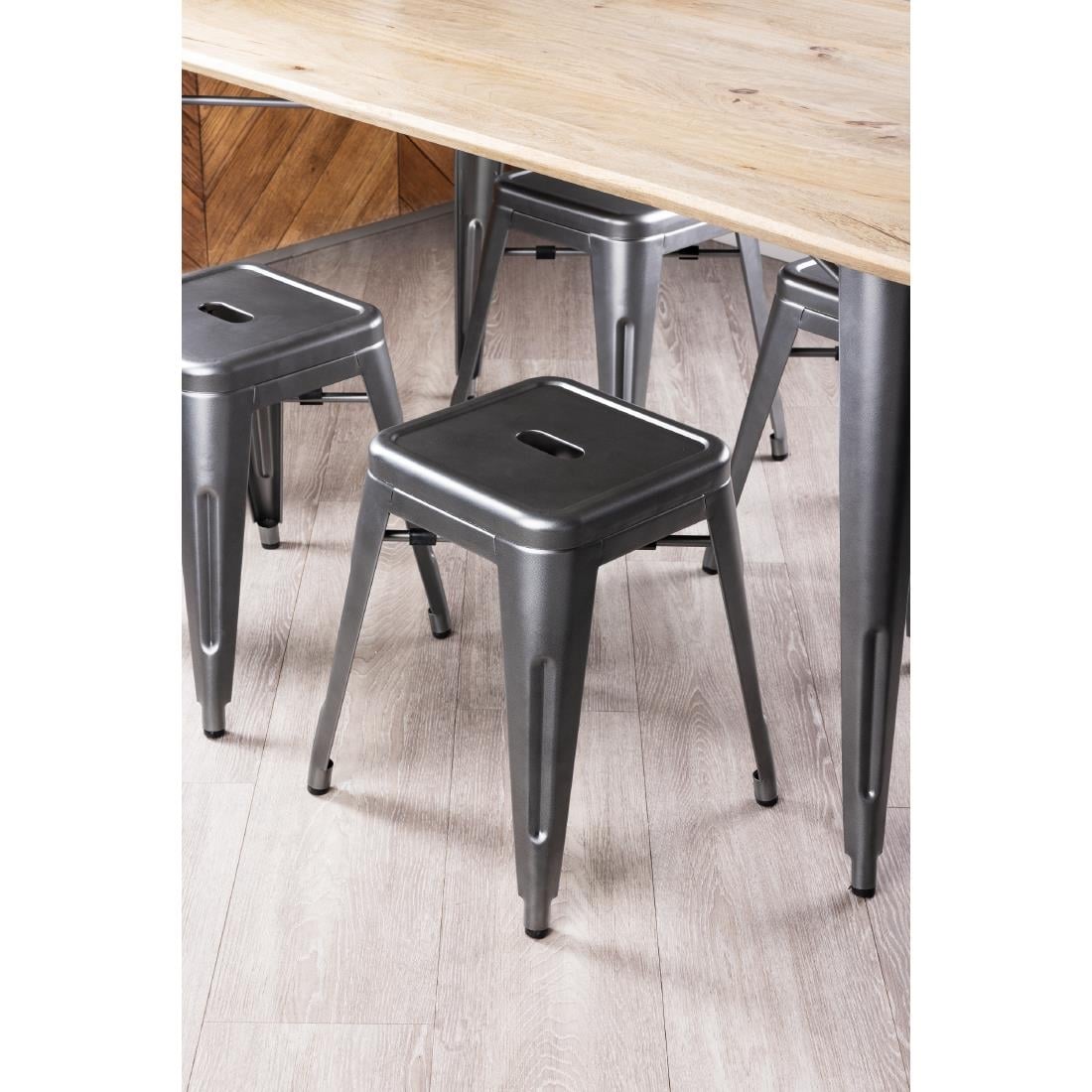 Bolero Bistro Metal Low Bar Stool Gun Metal Grey (4 Pack) • PAS-DM933