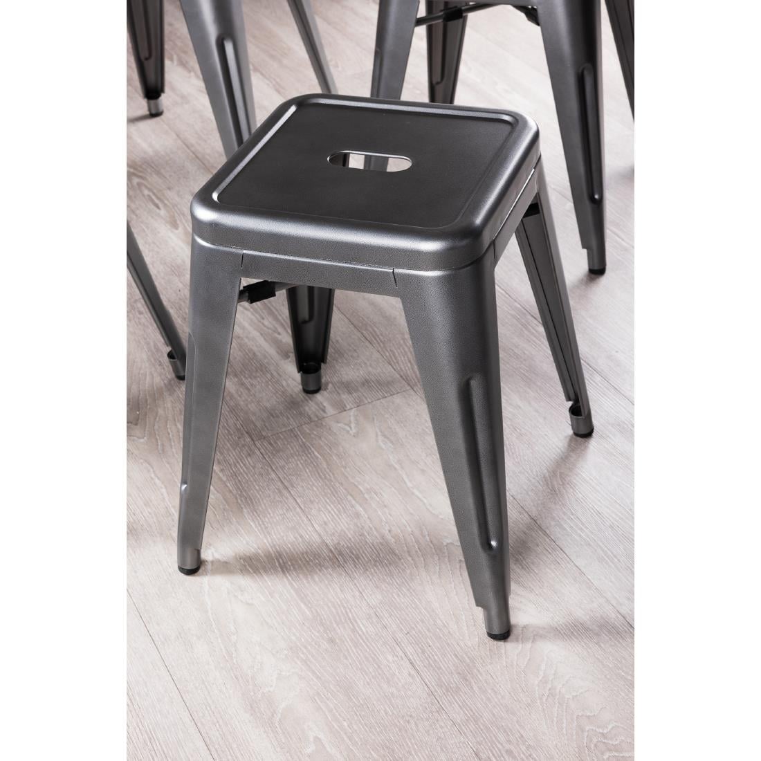 Bolero Bistro Metal Low Bar Stool Gun Metal Grey (4 Pack) • PAS-DM933