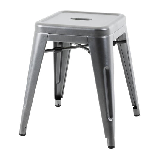 Bolero Bistro Metal Low Bar Stool Gun Metal Grey (4 Pack) • PAS-DM933