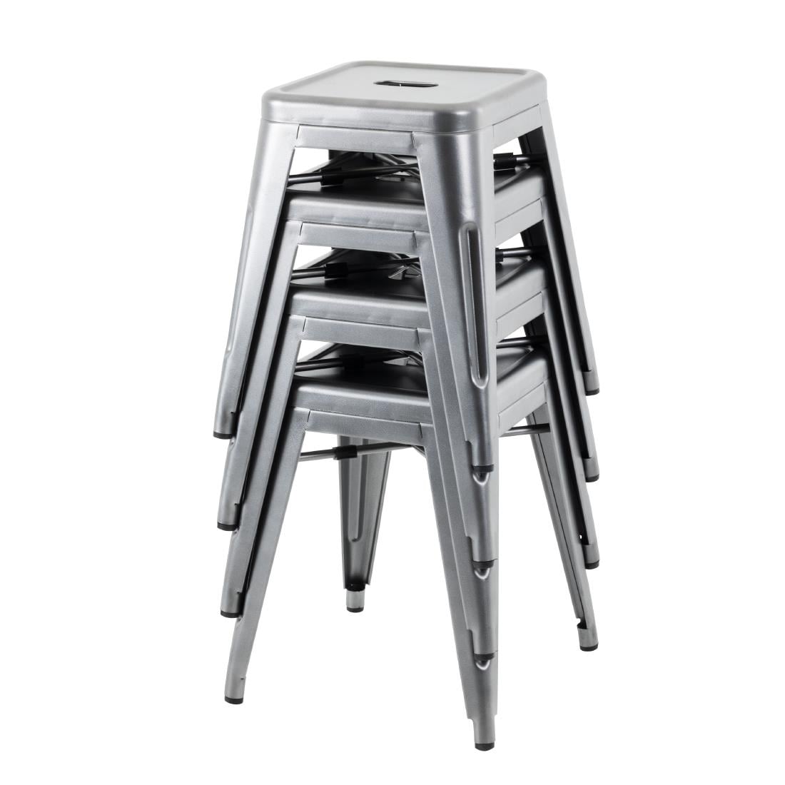 Bolero Bistro Metal Low Bar Stool Gun Metal Grey (4 Pack) • PAS-DM933