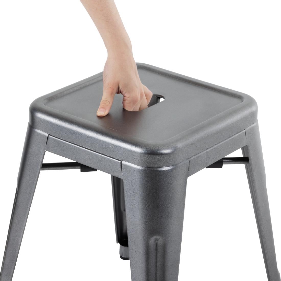 Bolero Bistro Metal Low Bar Stool Gun Metal Grey (4 Pack) • PAS-DM933