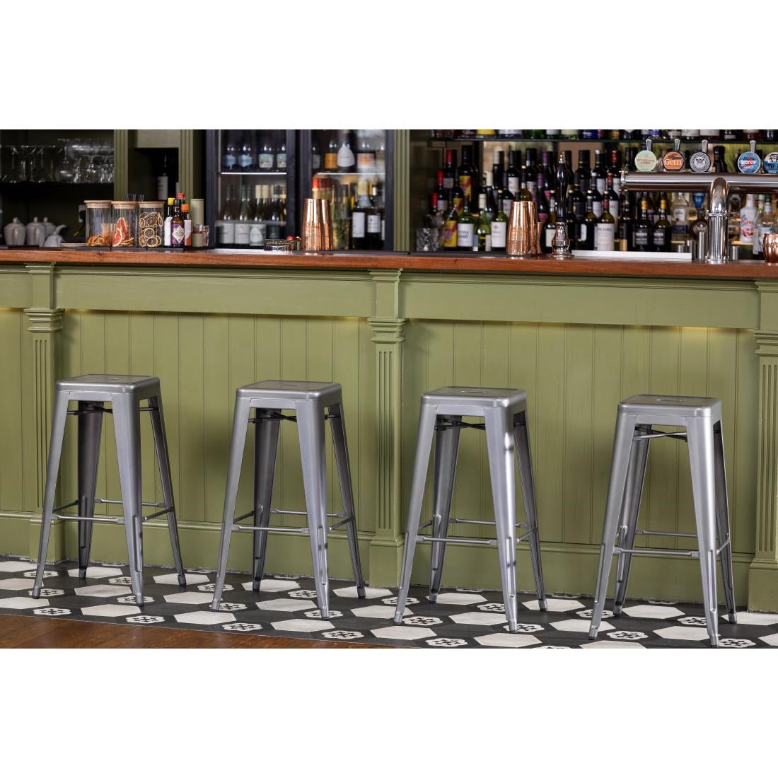 Bolero Bistro Metal High Bar Stool Gun Metal Grey (Pack of 4) • PAS-DM934